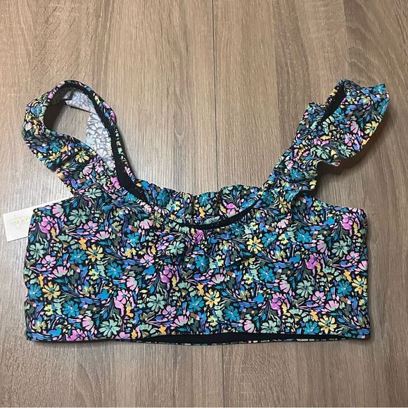 Raisins Blue Floral Ruffle Porta Del Sol Margarita Bikini Top Size Large - Picture 7 of 8